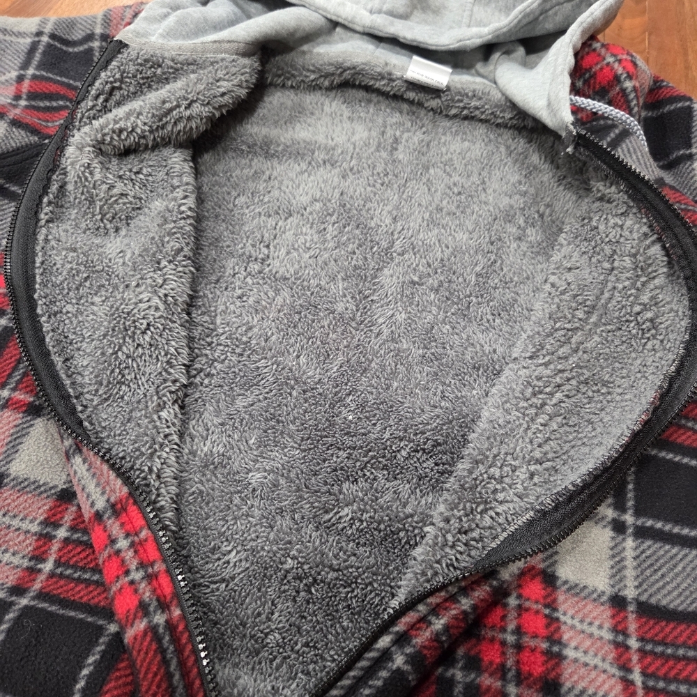 Tru Fit Plaid Fleece Zip Front Jacket Hooded Fuzzy Fleece Lined Size 2X - Picture 6 of 9